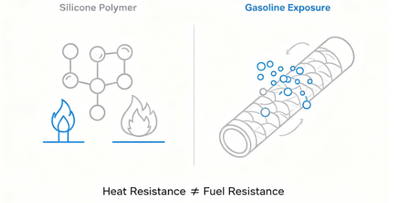 silicone hose heat resistance does not prove gasoline resistance