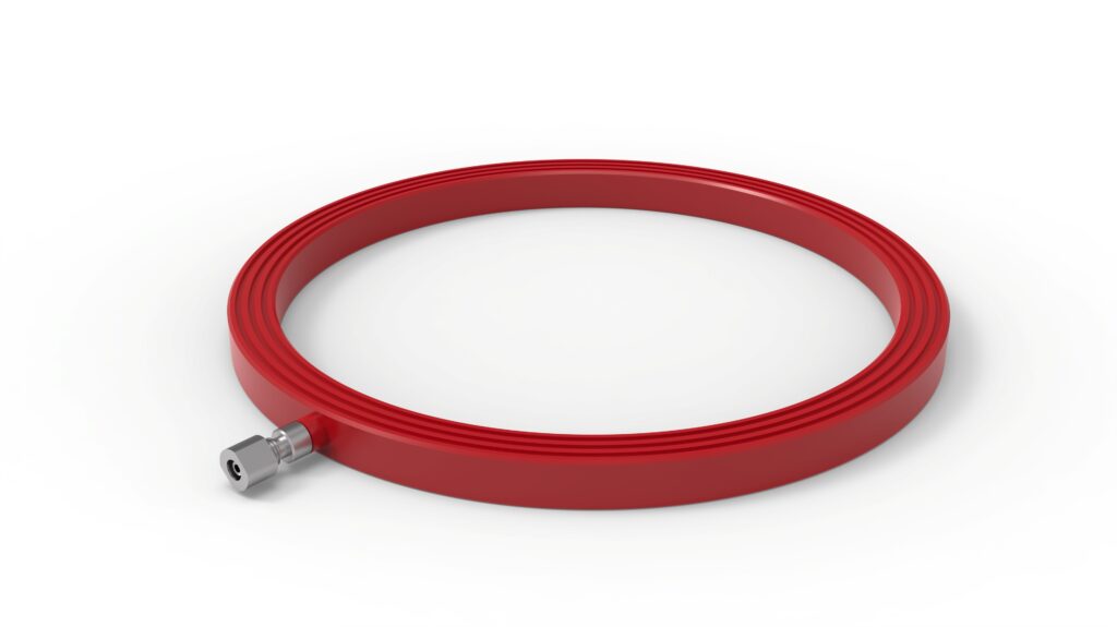 Top‑down view red round inflatable silicone seal