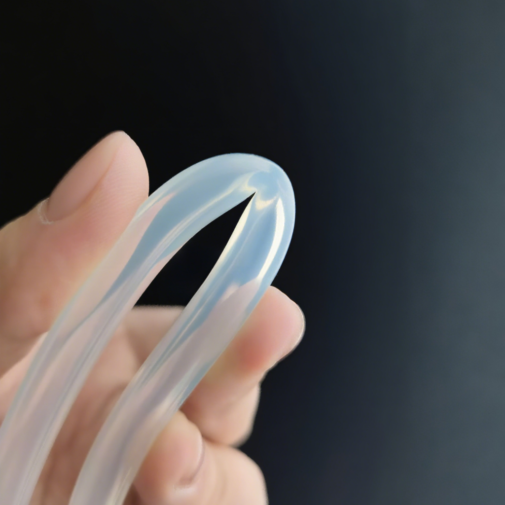 Squeeze clear silicone tube to show soft elastic property
