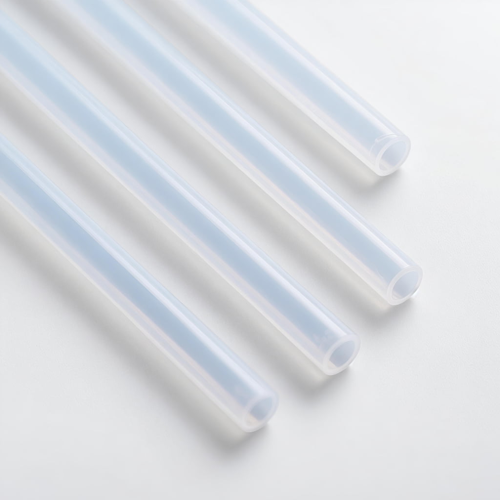 Multiple cut‑to‑length clear silicone tube samples